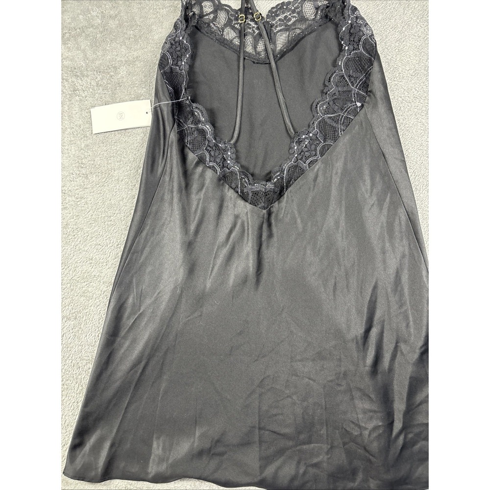 Flora by Flora Nikrooz Slip Black Satin Lace Bodice Sheer Nightgown Size M NWT - Picture 11 of 12